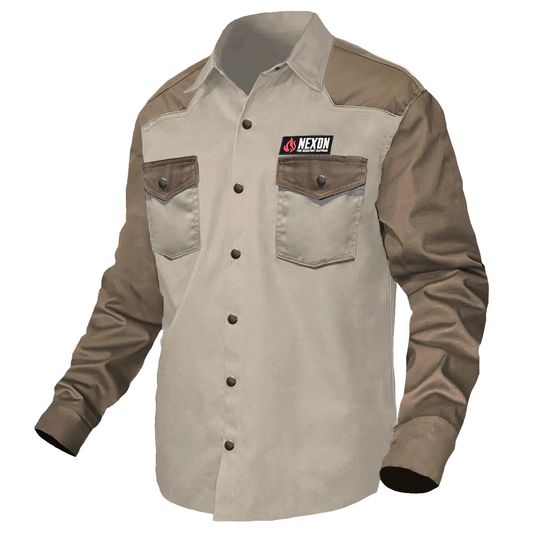 Nexon Combine FR Shirt With Bronze Snap Buttons - Ash/Tan